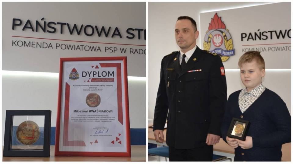 Miłosz Kwaśniak, 10-letni bohater, który uratował życie ojczyma właśnie odebrał odznakę „Iuvenis Forti" [Foto]